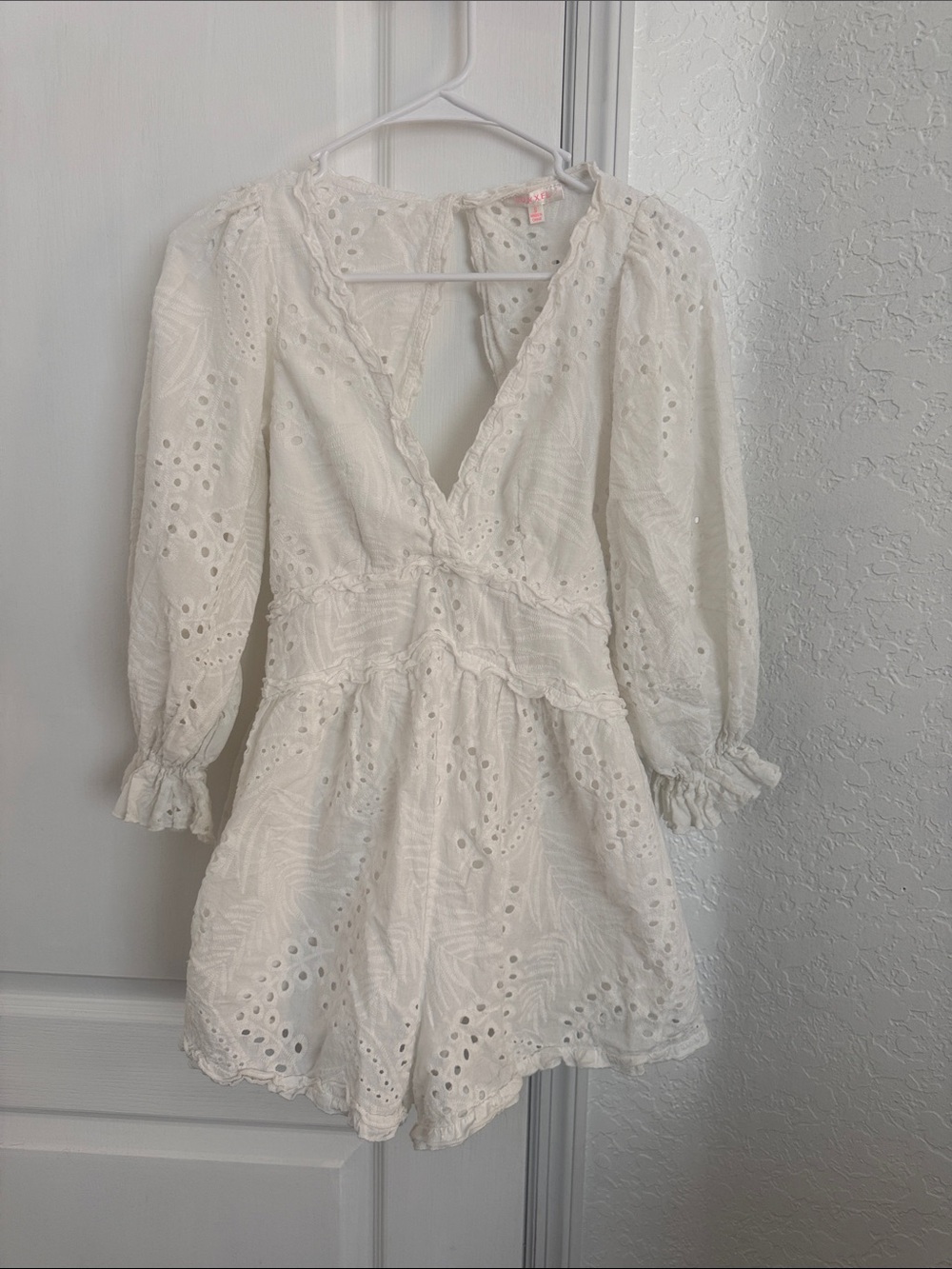Vici White Eyelet Long-Sleeve Romper